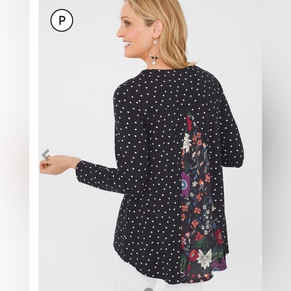 💕CHICO’S Petite Dot Floral-Mix Tunic